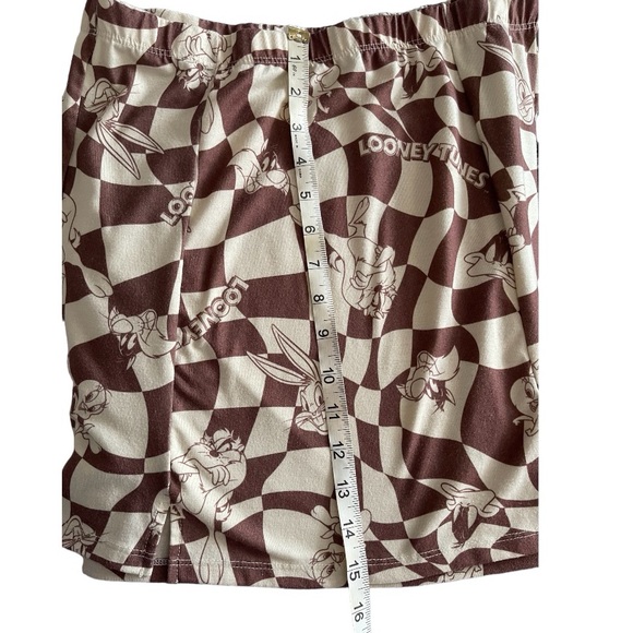 Looney Tunes Women's Large Graphic Print Mini  Checked Brown Skirt Retro - Picture 4 of 5